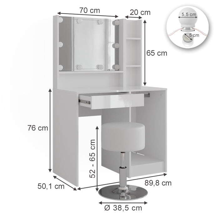 Vicco Tavolo da toeletta Bianco/bianco lucido 89.8 cm 5 parti