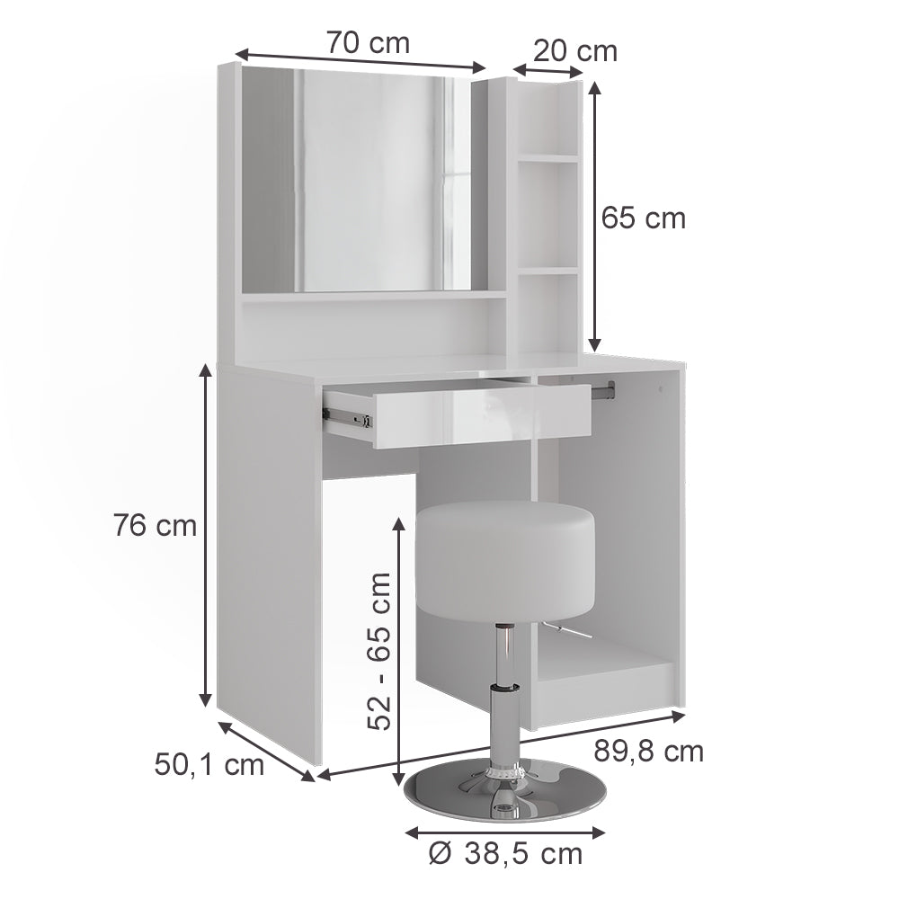 Vicco Tavolo da toeletta Bianco/bianco lucido 89.8 cm 4 parti