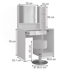 Vicco Tavolo da toeletta Bianco/bianco lucido 89.8 cm 4 parti