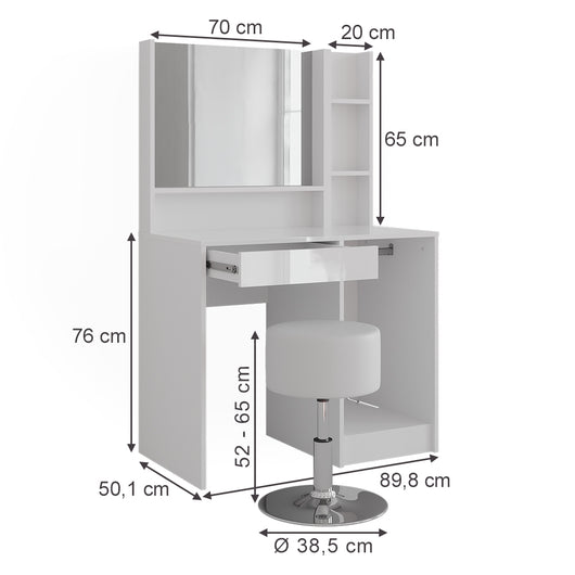 Vicco Tavolo da toeletta Bianco/bianco lucido 89.8 cm 4 parti