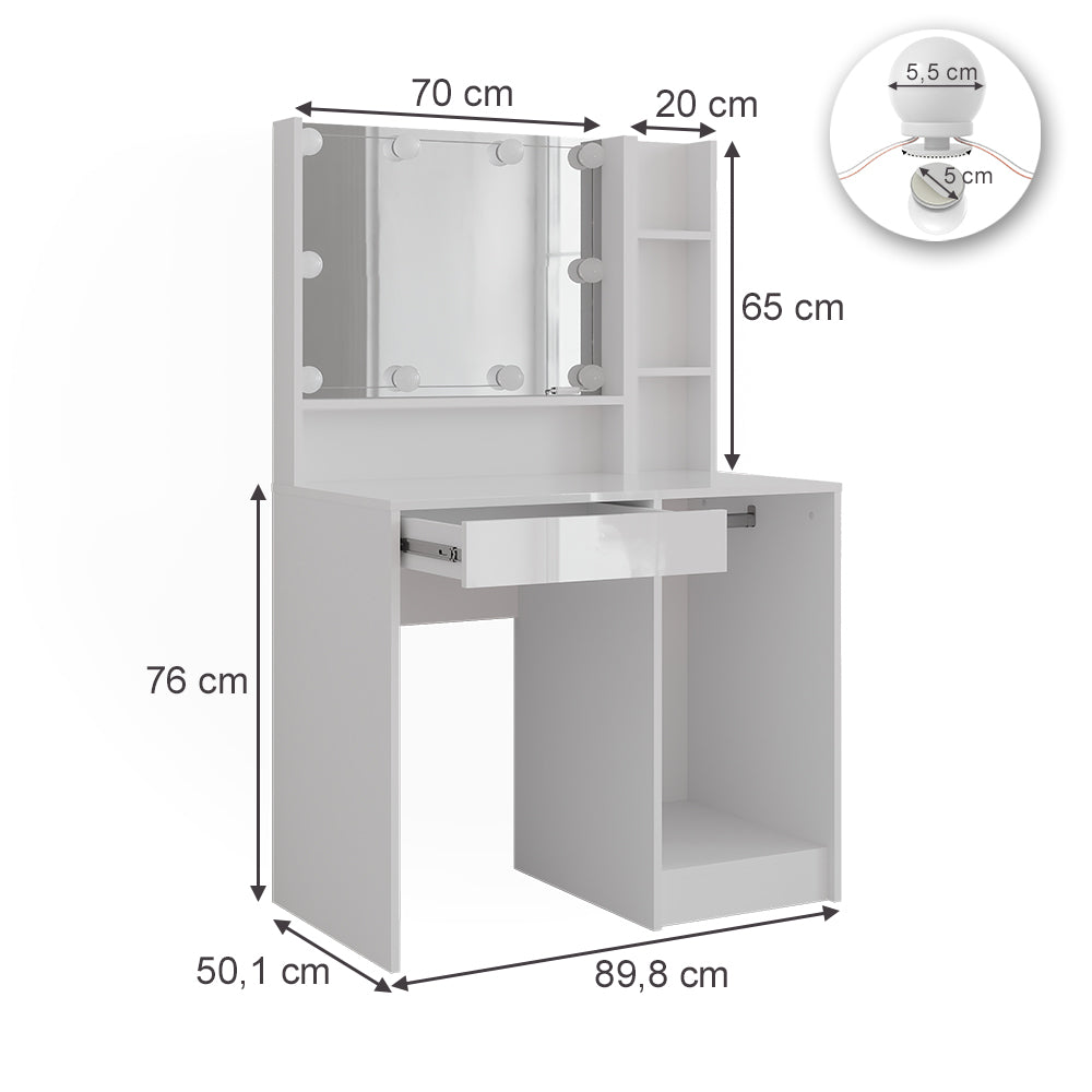 Vicco Tavolo da toeletta Bianco/bianco lucido 89.8 cm 3 parti