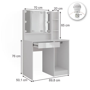 Vicco Tavolo da toeletta Bianco/bianco lucido 89.8 cm 3 parti