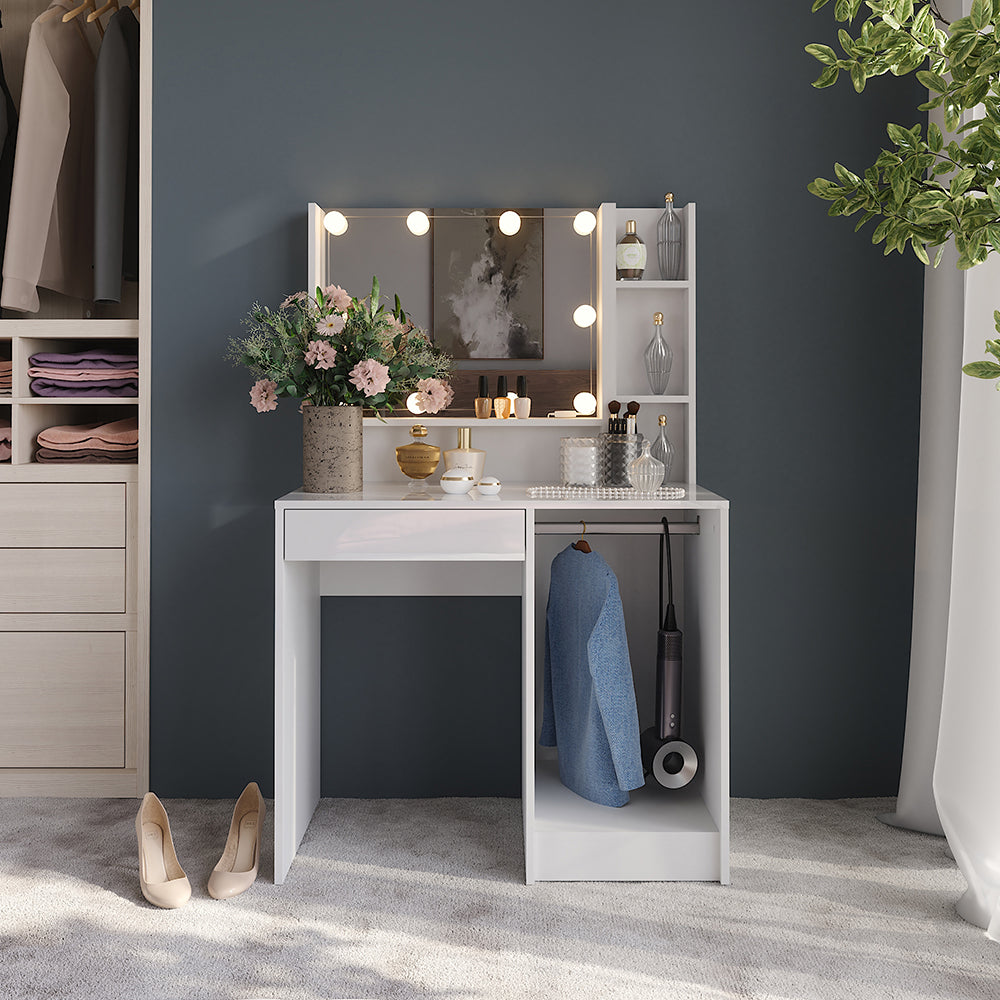 Vicco Tavolo da toeletta Bianco/bianco lucido 89.8 cm 3 parti