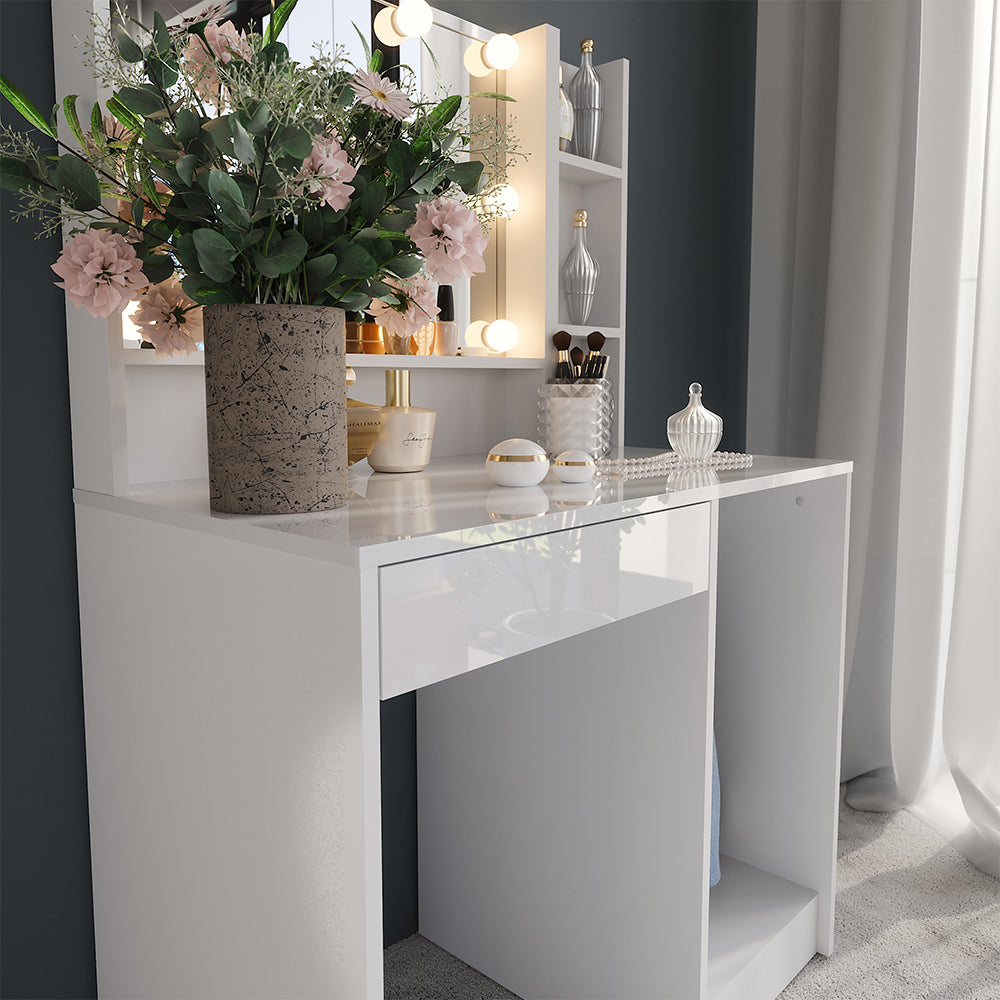 Vicco Tavolo da toeletta Bianco/bianco lucido 89.8 cm 3 parti