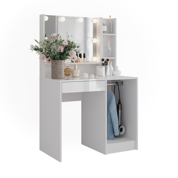 Vicco Tavolo da toeletta Bianco/bianco lucido 89.8 cm 3 parti