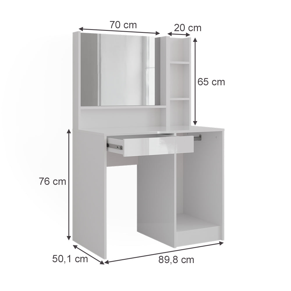 Vicco Tavolo da toeletta Bianco/bianco lucido 89.8 cm 3 parti