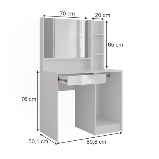 Vicco Tavolo da toeletta Bianco/bianco lucido 89.8 cm 3 parti