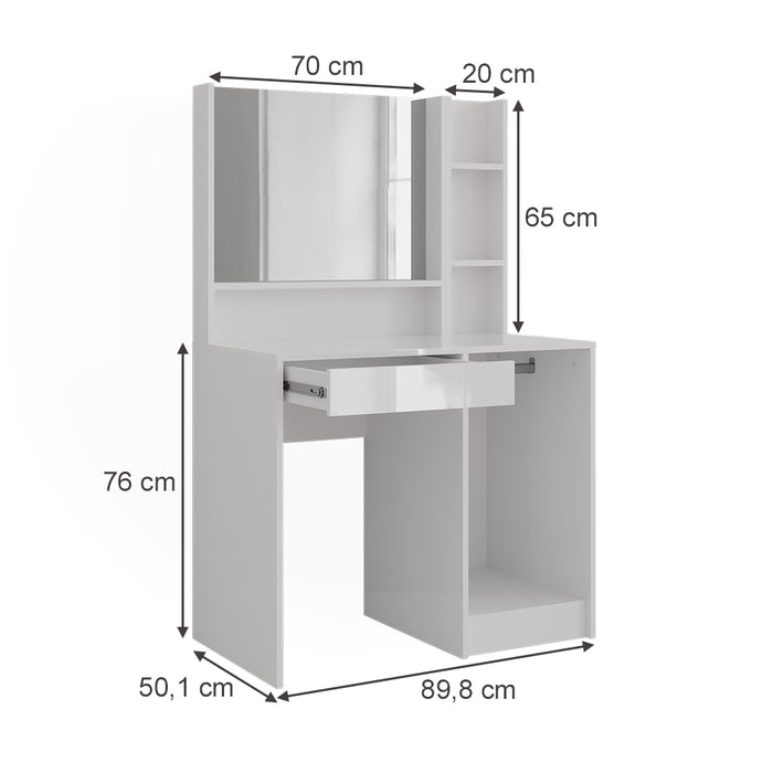 Vicco Tavolo da toeletta Bianco/bianco lucido 89.8 cm 3 parti