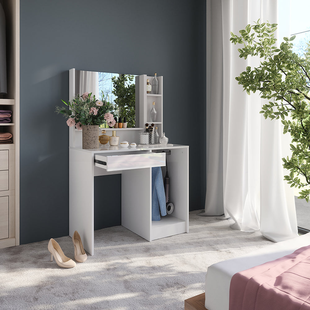 Vicco Tavolo da toeletta Bianco/bianco lucido 89.8 cm 3 parti