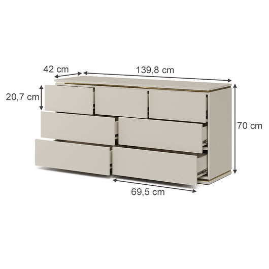 Vicco Cassettiera per camera da letto Cachemire 139.8 x 70 cm con 7 cassetti