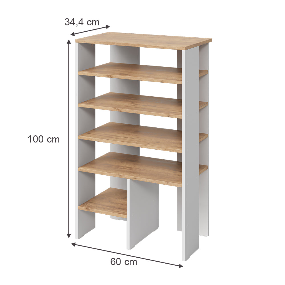 Vicco Scarpiera Rovere bianco/dorato 60 x 100 cm con 5 scomparti