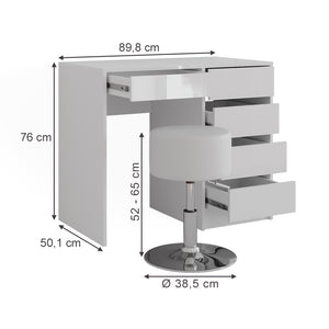 Vicco Tavolo da toeletta Bianco/bianco lucido 89.8 cm con sgabello