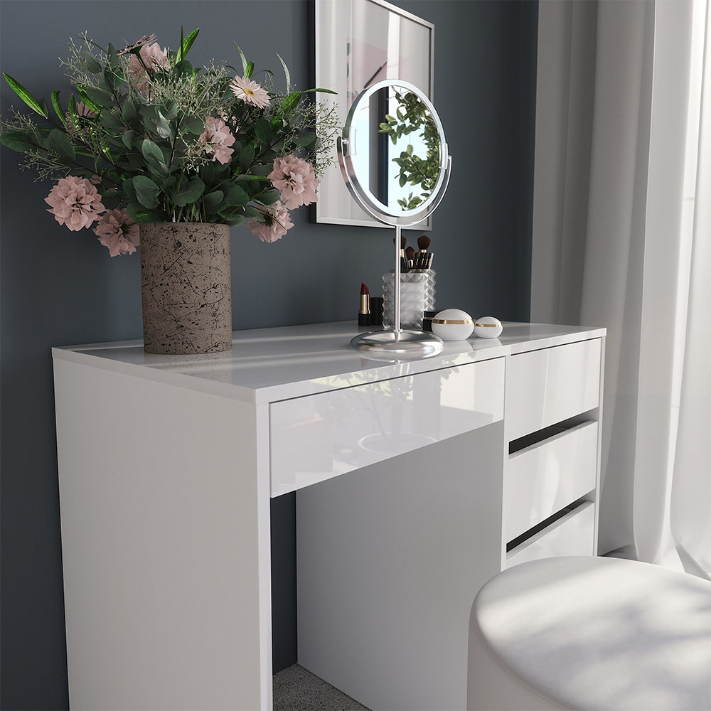 Vicco Tavolo da toeletta Bianco/bianco lucido 89.8 cm con sgabello