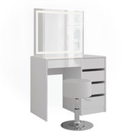 Vicco Tavolo da toeletta Bianco/bianco lucido 89.8 cm con specchio LED e sgabello