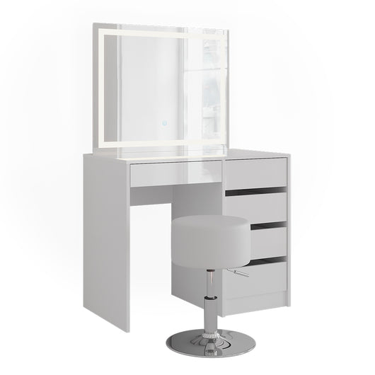 Vicco Tavolo da toeletta Bianco/bianco lucido 89.8 cm con specchio LED e sgabello