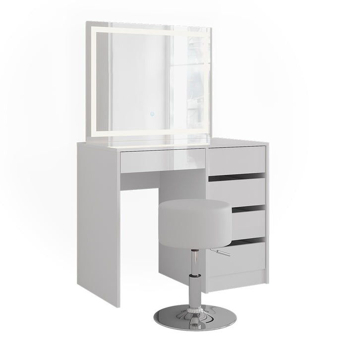 Vicco Tavolo da toeletta Bianco/bianco lucido 89.8 cm con specchio LED e sgabello