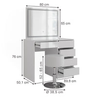 Vicco Tavolo da toeletta Bianco/bianco lucido 89.8 cm con specchio LED e sgabello