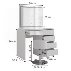 Vicco Tavolo da toeletta Bianco/bianco lucido 89.8 cm con specchio LED e sgabello