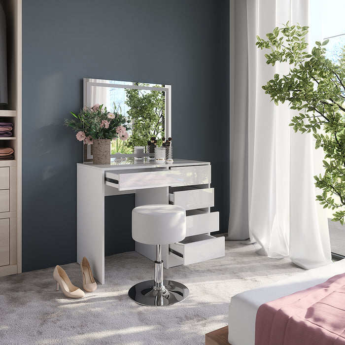 Vicco Tavolo da toeletta Bianco/bianco lucido 89.8 cm con specchio LED e sgabello
