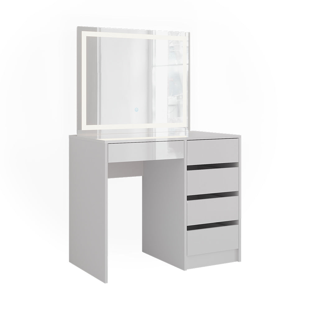 Vicco Tavolo da toeletta Bianco/bianco lucido 89.8 cm con specchio LED