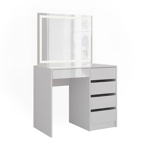 Vicco Tavolo da toeletta Bianco/bianco lucido 89.8 cm con specchio LED