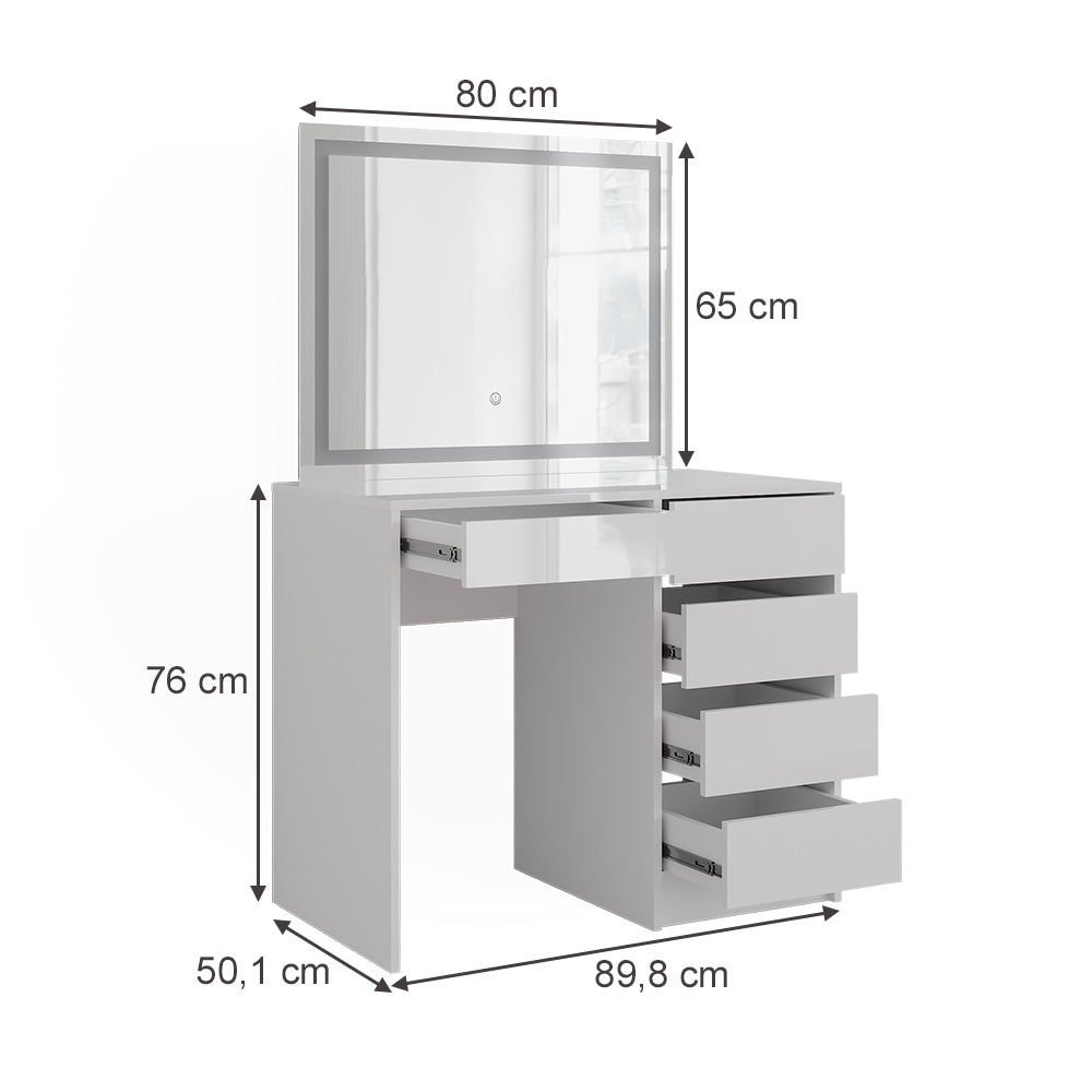 Vicco Tavolo da toeletta Bianco/bianco lucido 89.8 cm con specchio LED