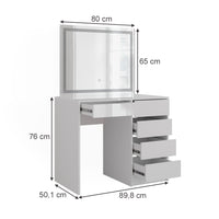 Vicco Tavolo da toeletta Bianco/bianco lucido 89.8 cm con specchio LED