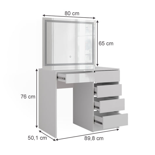 Vicco Tavolo da toeletta Bianco/bianco lucido 89.8 cm con specchio LED