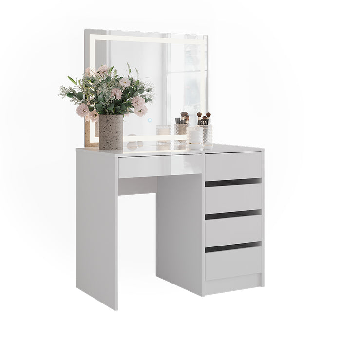 Vicco Tavolo da toeletta Bianco/bianco lucido 89.8 cm con specchio LED