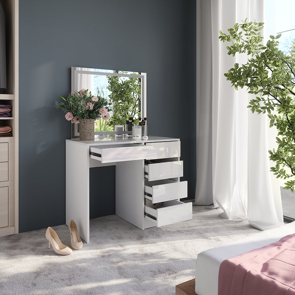 Vicco Tavolo da toeletta Bianco/bianco lucido 89.8 cm con specchio LED