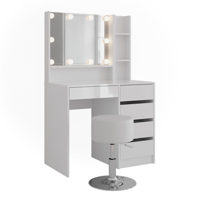 Vicco Tavolo da toeletta Bianco/bianco lucido 89.8 cm 4 parti