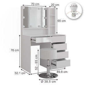 Vicco Tavolo da toeletta Bianco/bianco lucido 89.8 cm 4 parti