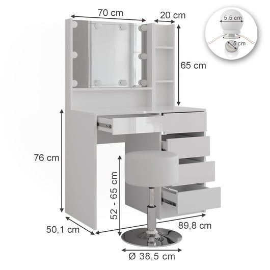 Vicco Tavolo da toeletta Bianco/bianco lucido 89.8 cm 4 parti
