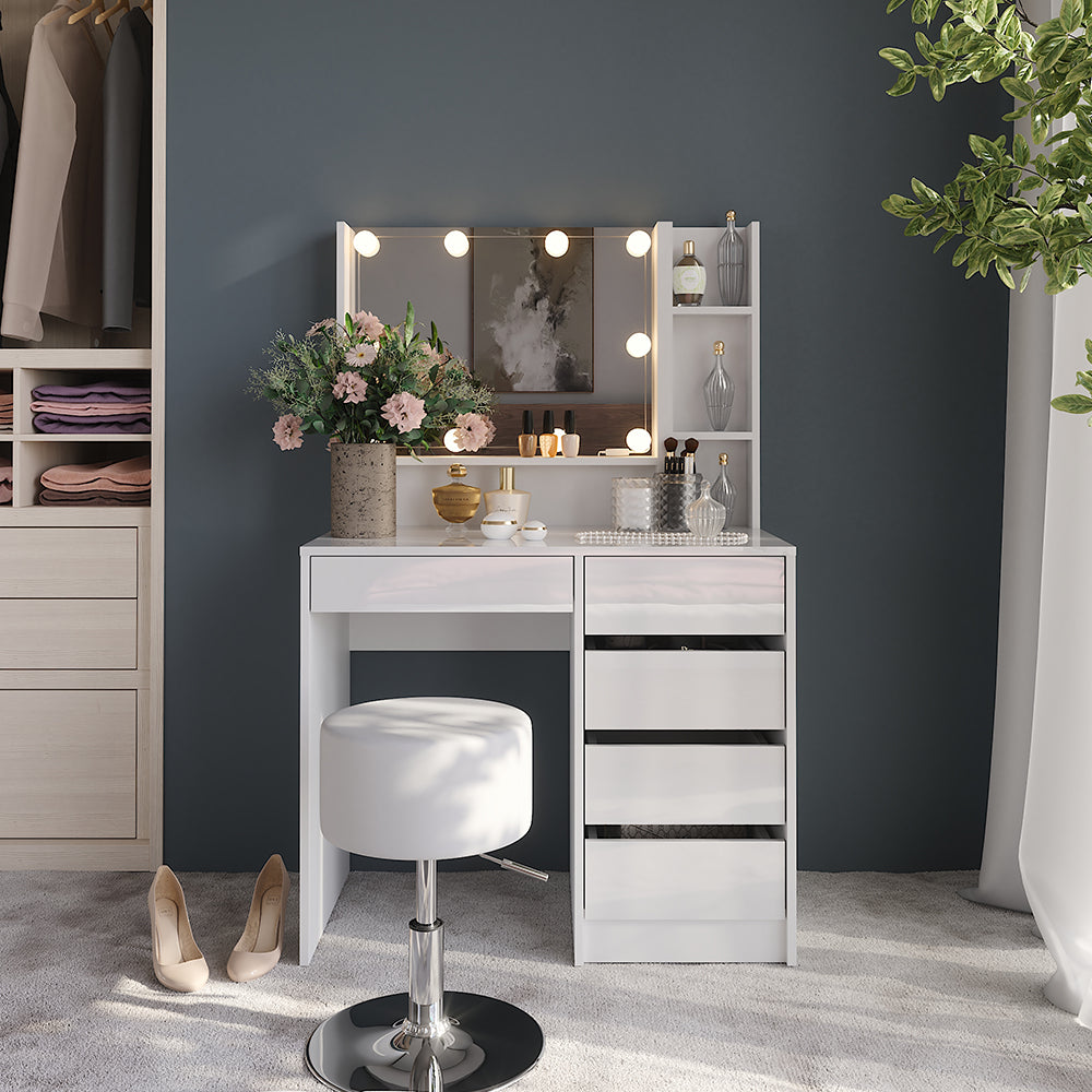 Vicco Tavolo da toeletta Bianco/bianco lucido 89.8 cm 4 parti