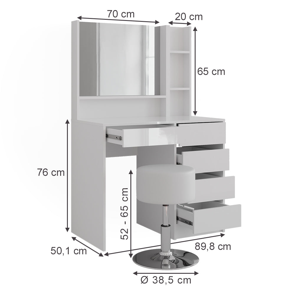 Vicco Tavolo da toeletta Bianco lucido 89.8 cm 7 parti
