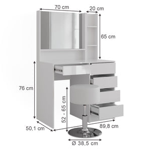 Vicco Tavolo da toeletta Bianco lucido 89.8 cm 7 parti
