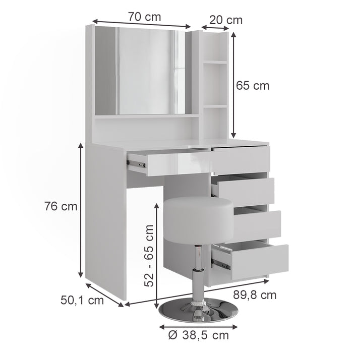 Vicco Tavolo da toeletta Bianco lucido 89.8 cm 7 parti