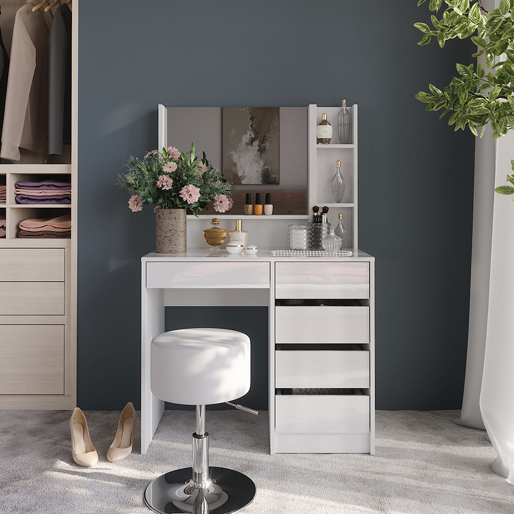 Vicco Tavolo da toeletta Bianco lucido 89.8 cm 7 parti