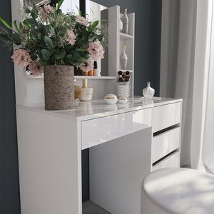 Vicco Tavolo da toeletta Bianco lucido 89.8 cm 7 parti