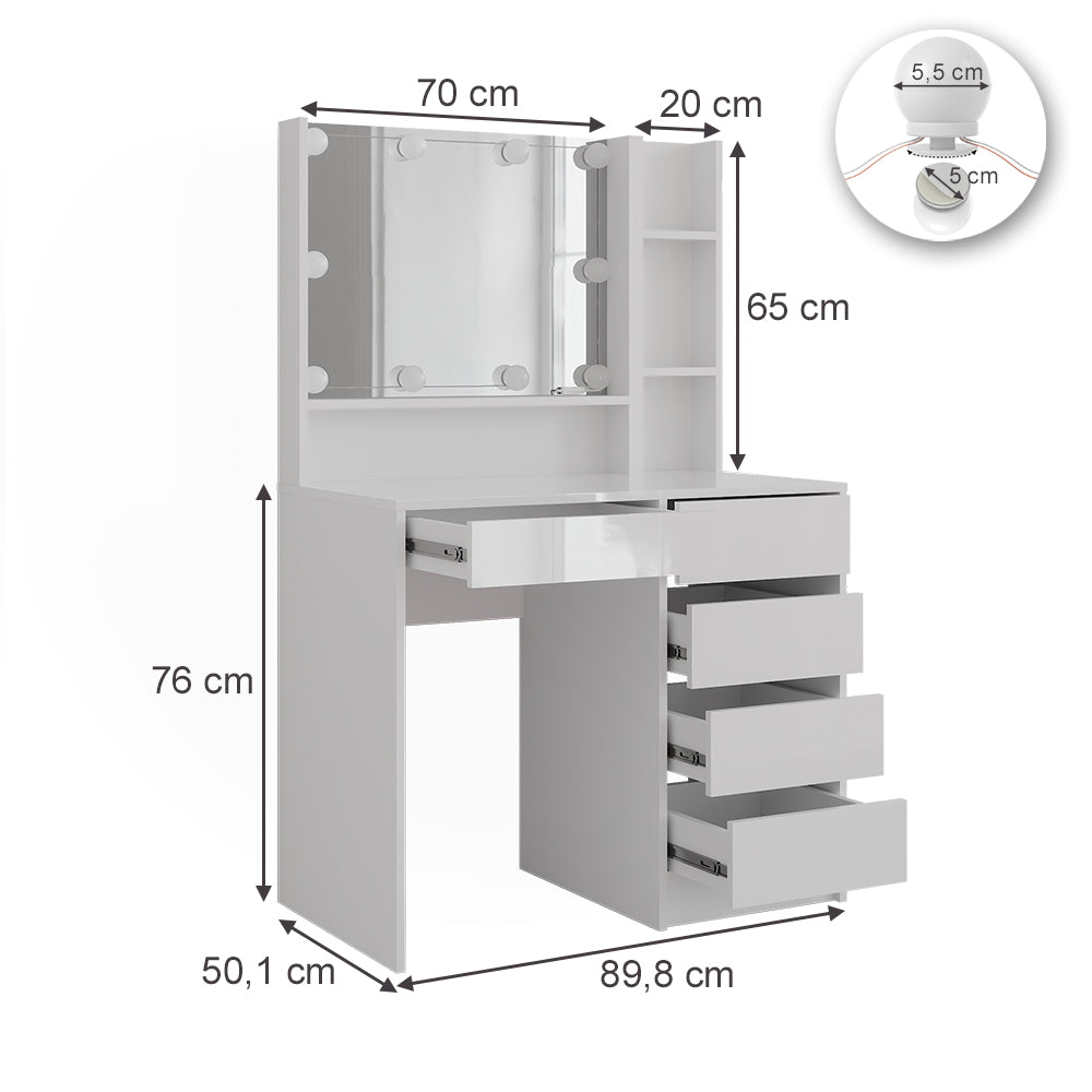 Vicco Tavolo da toeletta Bianco lucido 89.8 cm 7 parti