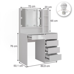 Vicco Tavolo da toeletta Bianco lucido 89.8 cm 7 parti