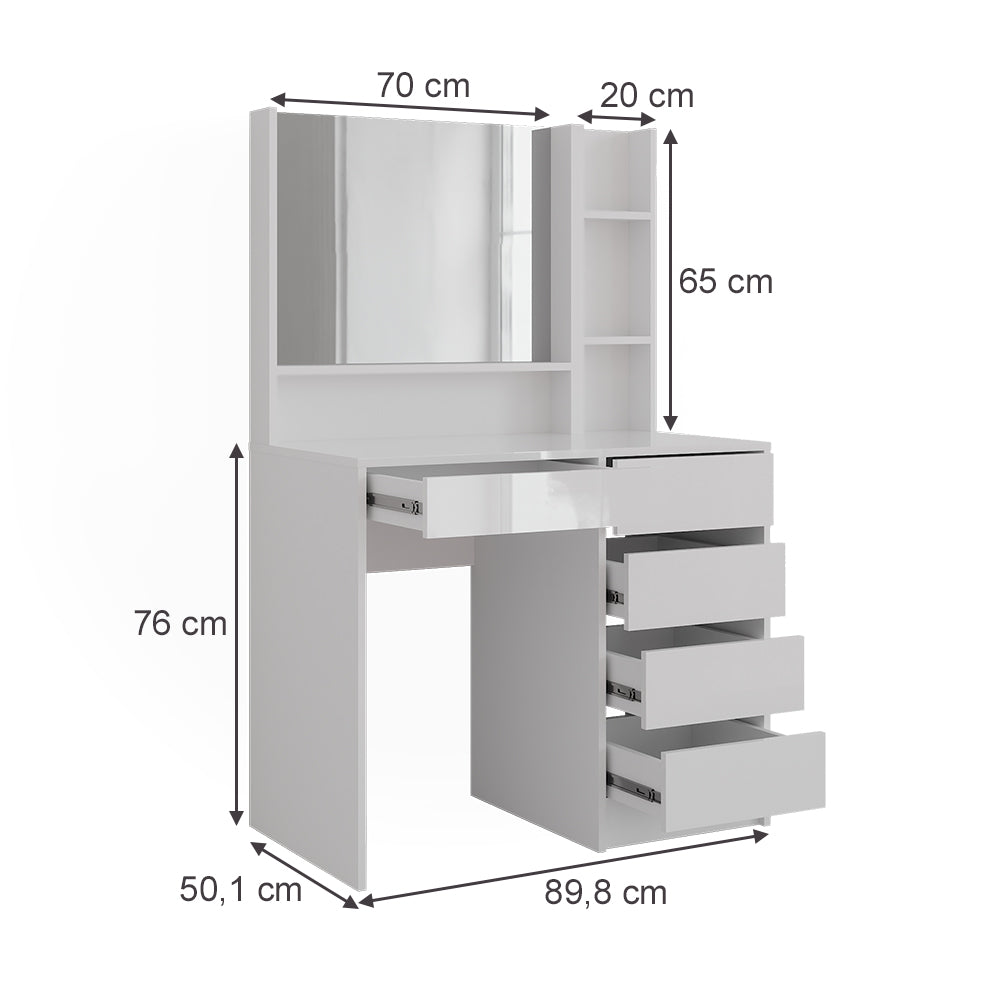 Vicco Tavolo da toeletta Bianco lucido 89.8 cm 6 parti