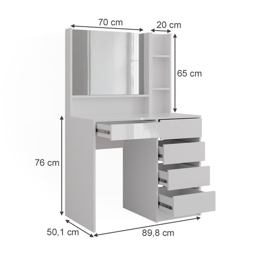 Vicco Tavolo da toeletta Bianco lucido 89.8 cm 6 parti