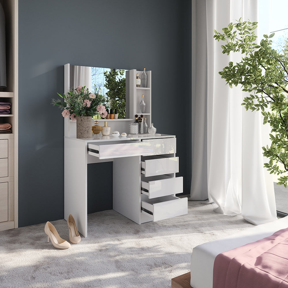 Vicco Tavolo da toeletta Bianco lucido 89.8 cm 6 parti