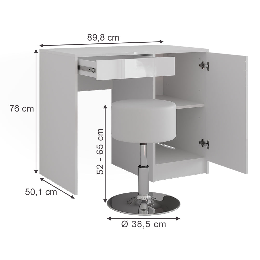 Vicco Tavolo da toeletta Bianco/bianco lucido 89.8 cm con sgabello
