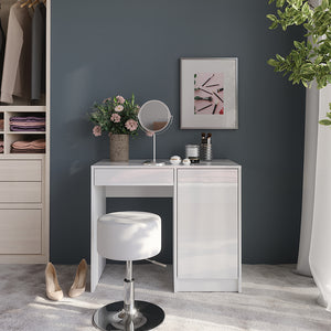 Vicco Tavolo da toeletta Bianco/bianco lucido 89.8 cm con sgabello