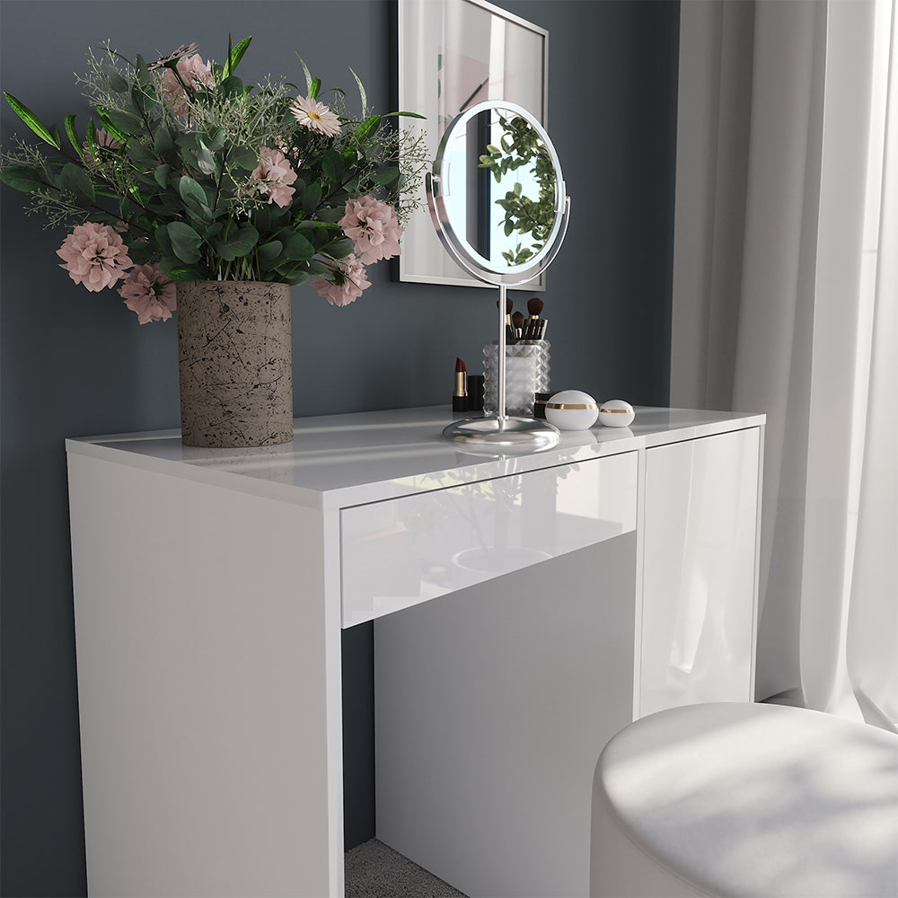 Vicco Tavolo da toeletta Bianco/bianco lucido 89.8 cm con sgabello