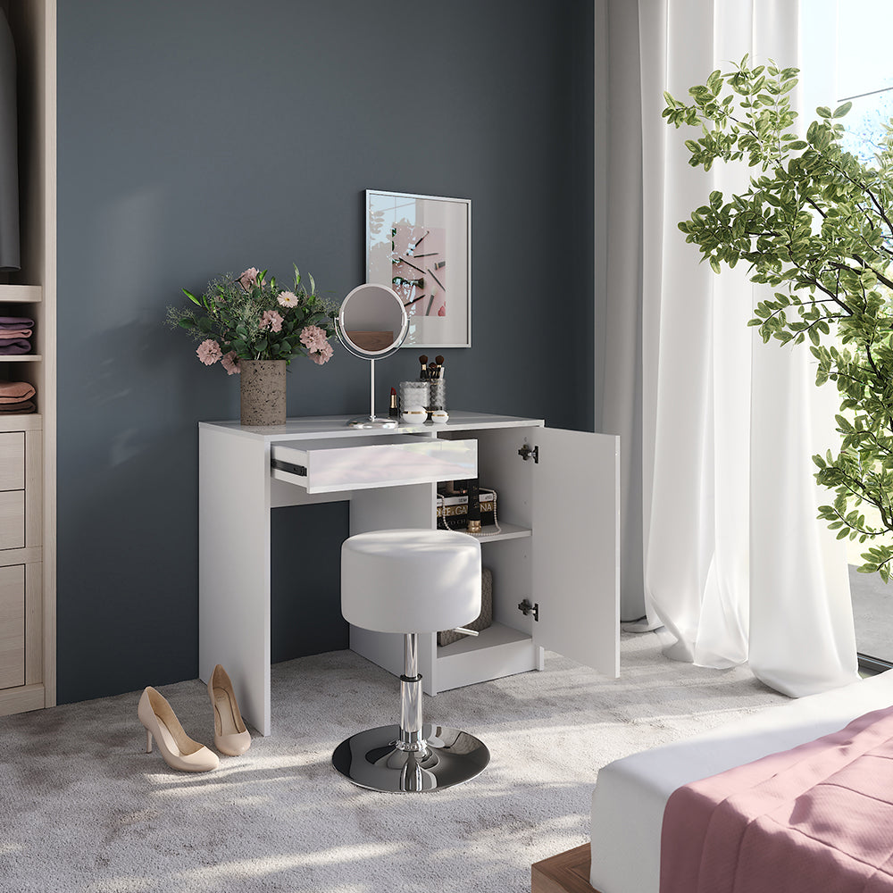Vicco Tavolo da toeletta Bianco/bianco lucido 89.8 cm con sgabello