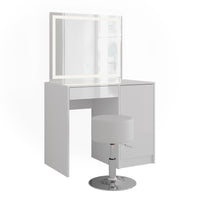 Vicco Tavolo da toeletta Bianco/bianco lucido 89.8 cm con specchio LED e sgabello