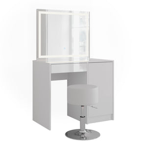 Vicco Tavolo da toeletta Bianco/bianco lucido 89.8 cm con specchio LED e sgabello